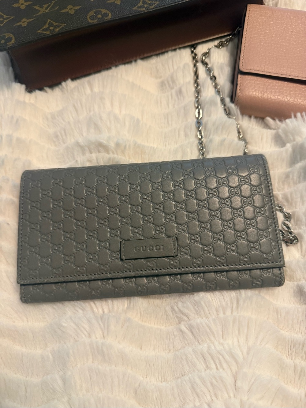 Gucci Gray GG Embossed Leather Wallet
